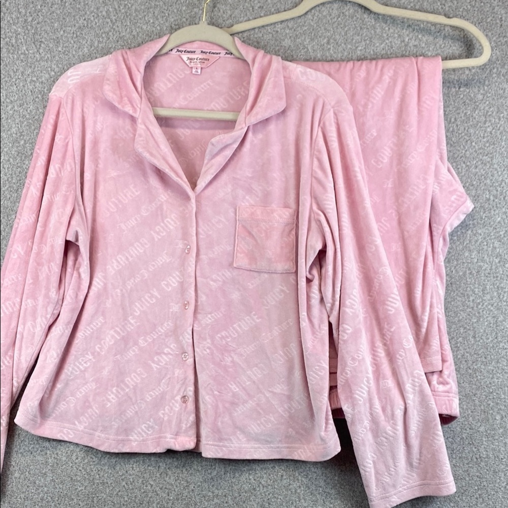 Juicy Couture velour pajama set L soft cozy pink wide leg Y2K cottage velvet